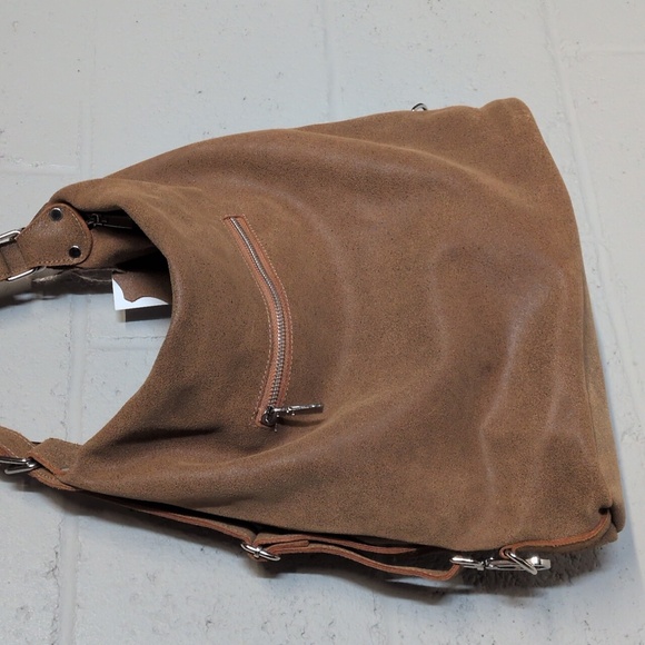 Nortani Brown Suede Leather Shoulder Bag, Convertible Hobo, NWT - Picture 7 of 10